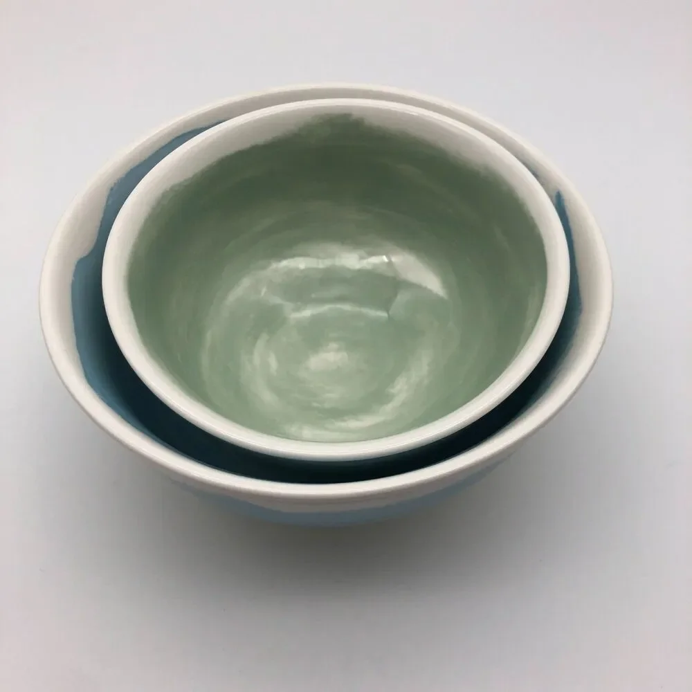 Anthropologie Pepper & Vetiver Oceana Nesting Bowls Watercolor Pattern Set of 2